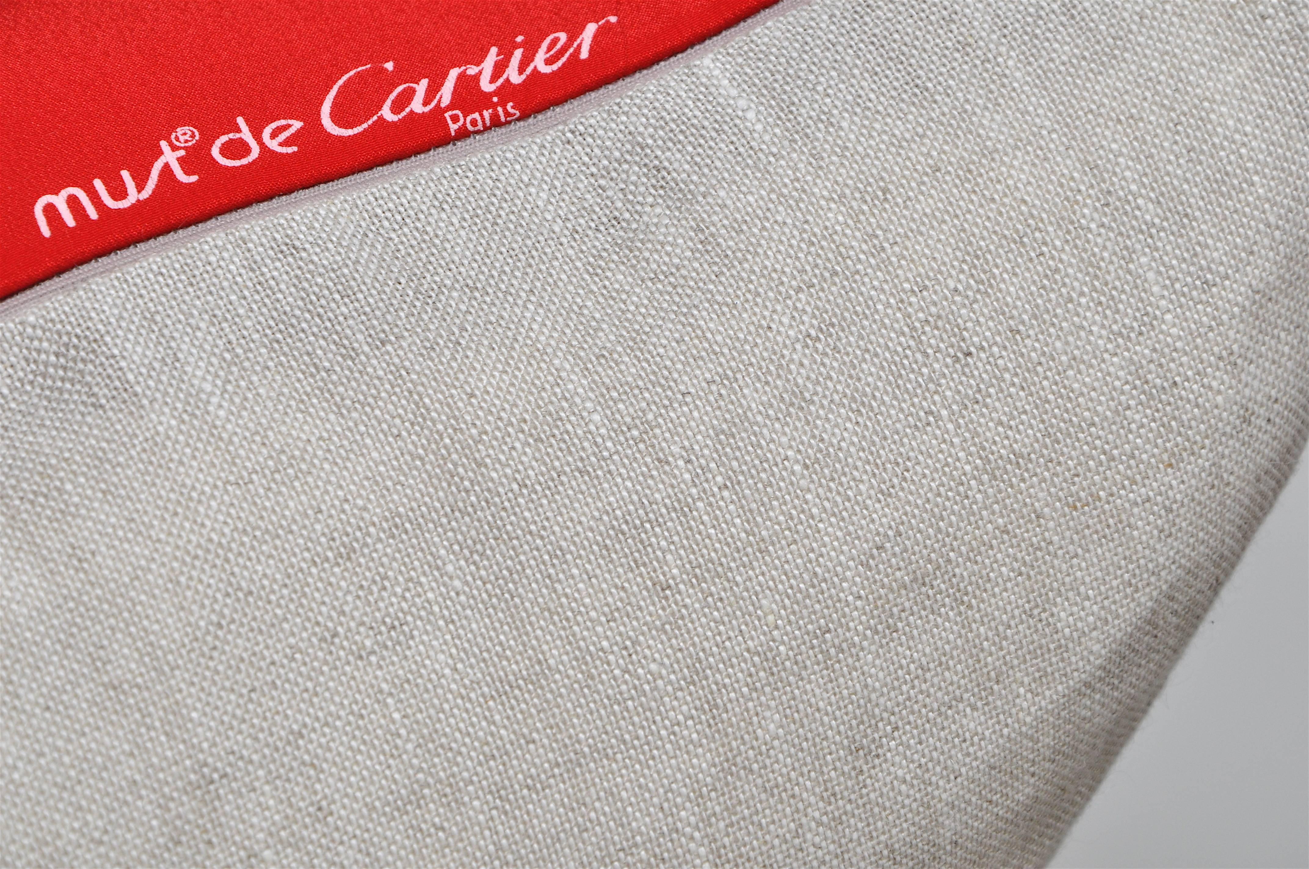 Hand-Crafted Vintage Cartier Red Panther Silk Scarf with Irish Linen Cushion Pillow