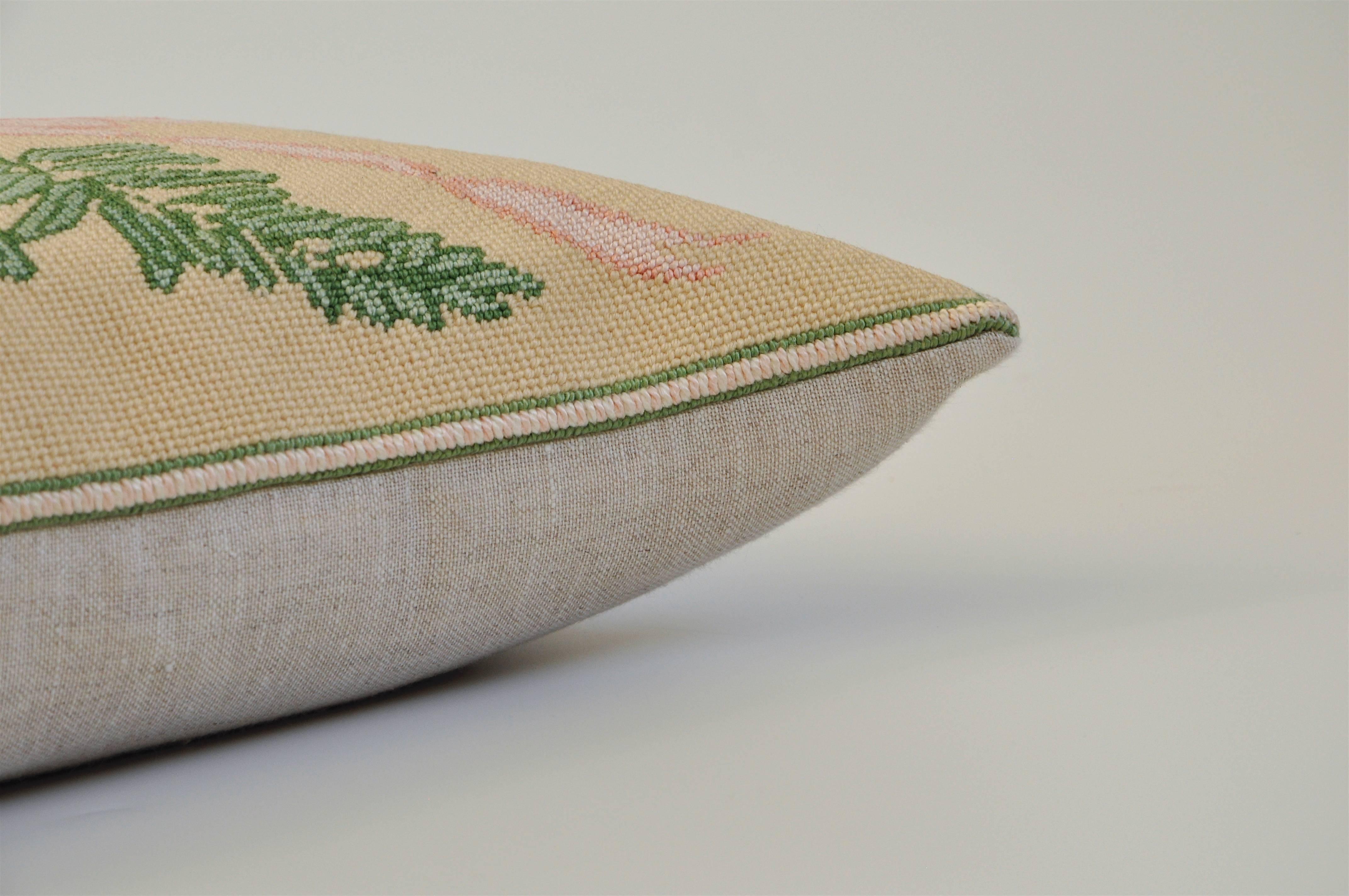 Northern Irish Antique Irish Hand-Stitched Needlepoint Cushion Pillow