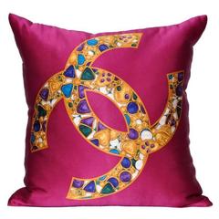 Vintage Chanel Silk Scarf with Jewels and Irish Linen Cushion Pillow 3
