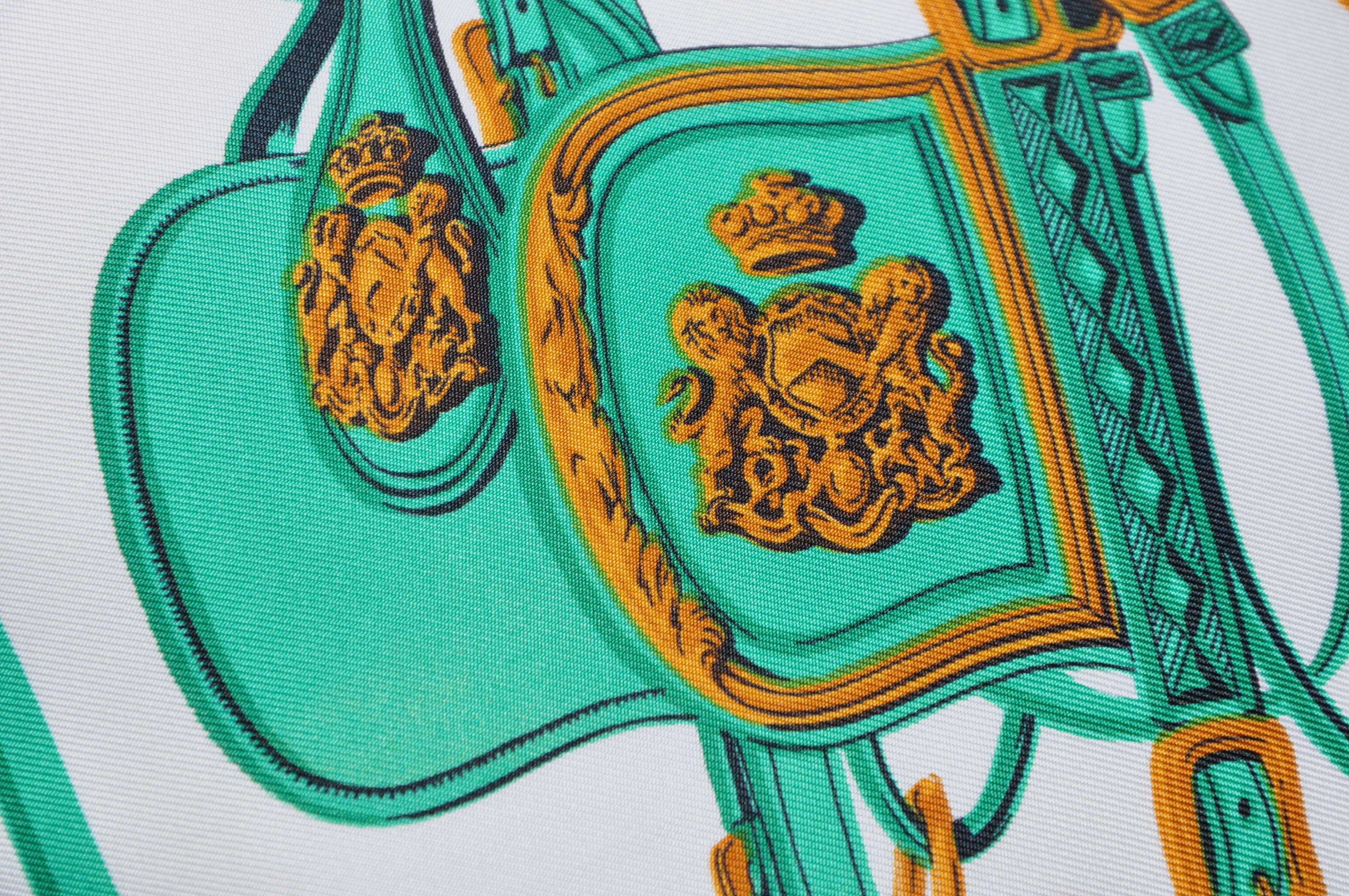 French Vintage Hermes Green Equestrian Silk Scarf and Irish Linen Cushion Pillow