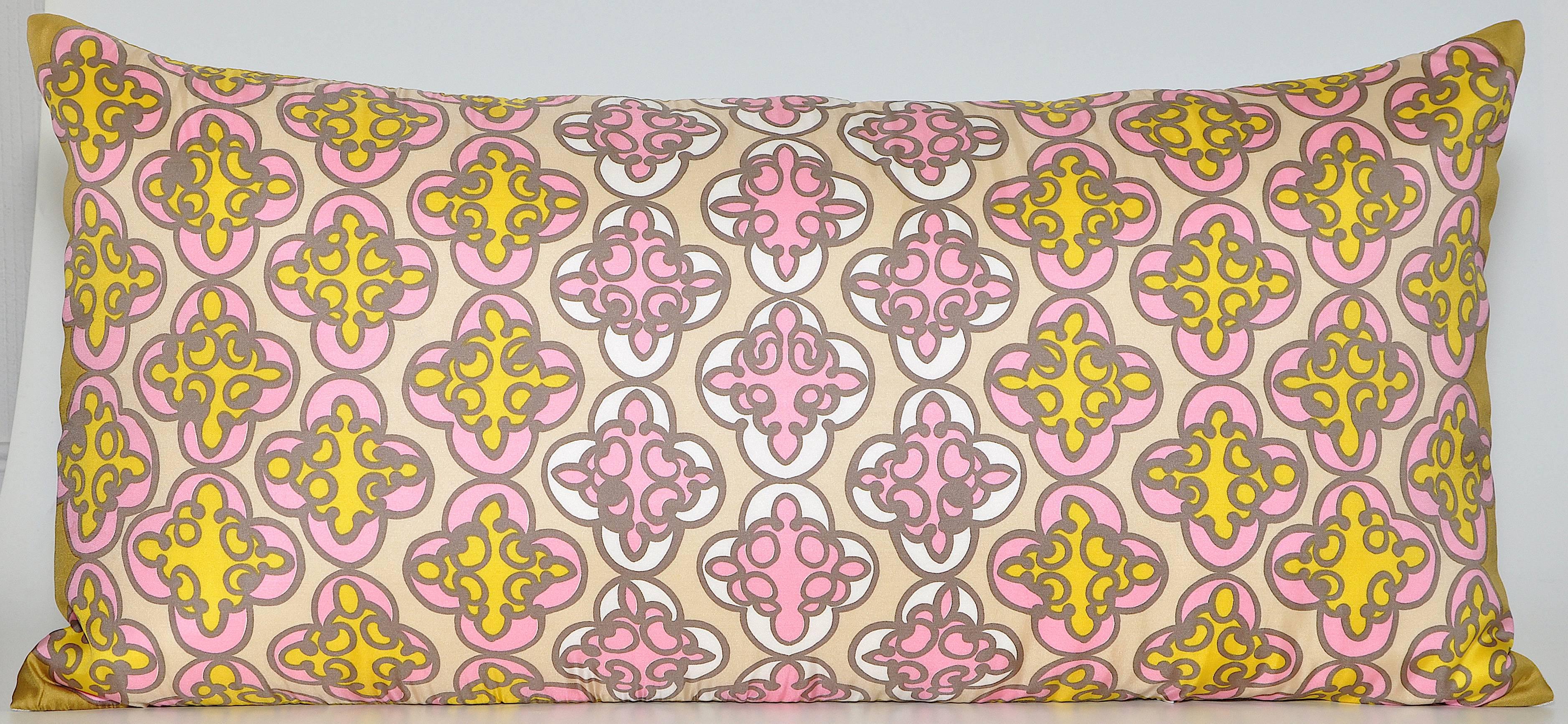 Baroque Set of Vintage Pierre Balmain Gold Pink Silk Scarf Irish Linen Cushions Pillows