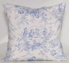 Pair of Vintage French Blue 'Toile De Jouy' Cushions Pillows with in Irish Linen