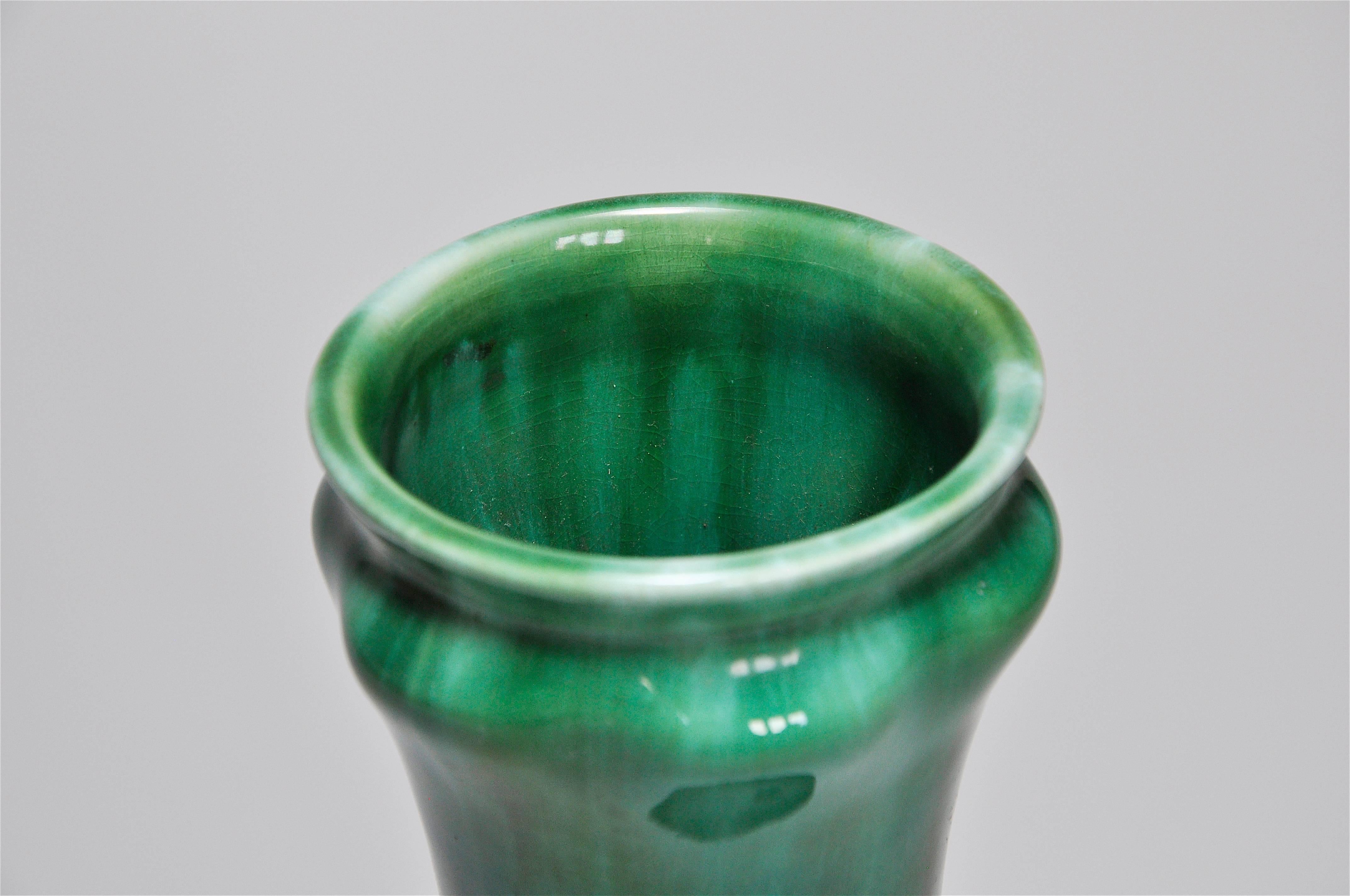 English Pilkingtons Royal Lancastrian Emerald Green Art Nouveau Ceramic Pot Vase
