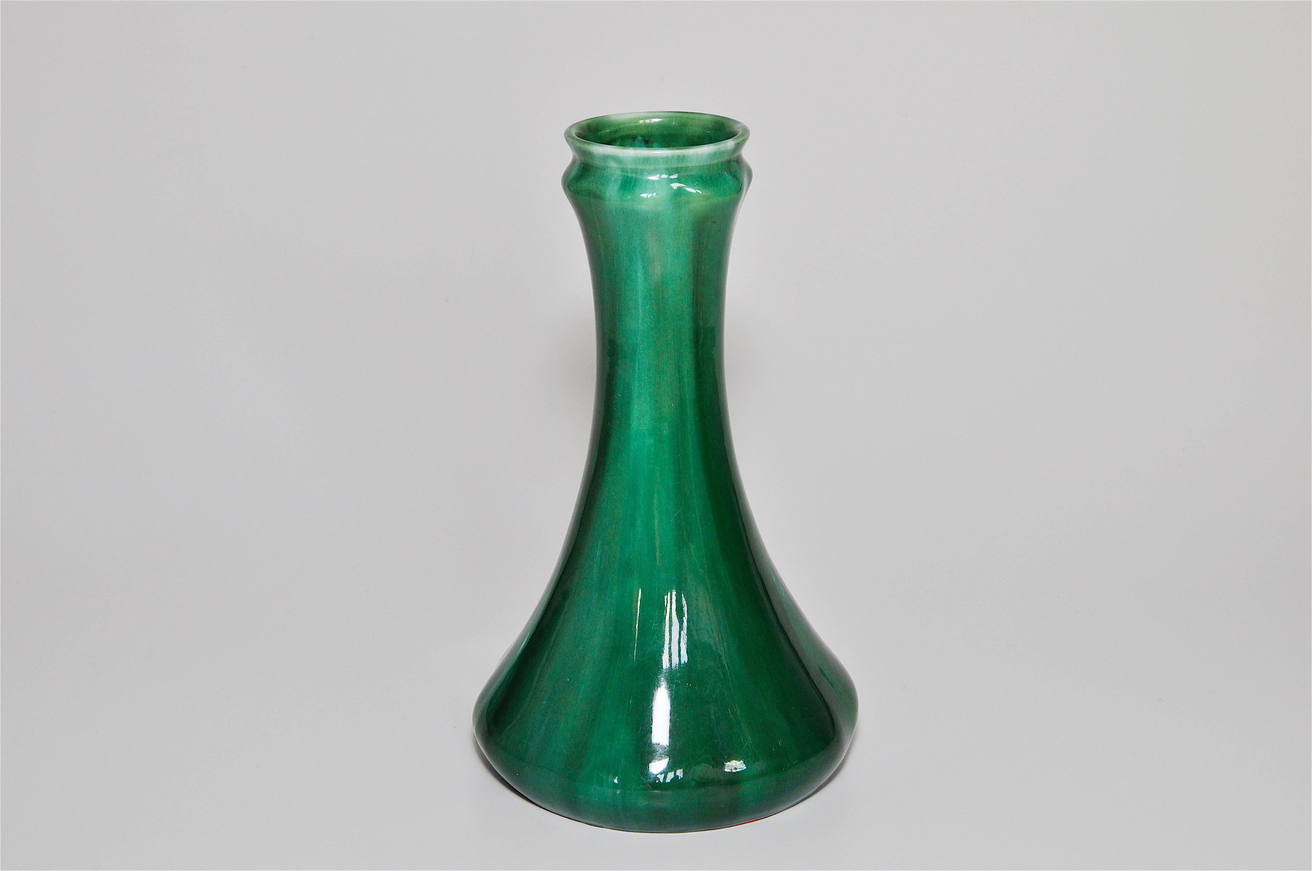 20th Century Pilkingtons Royal Lancastrian Emerald Green Art Nouveau Ceramic Pot Vase
