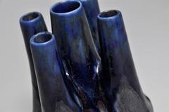 French Art Pottery Metenier Blue Ceramic Vase Pot