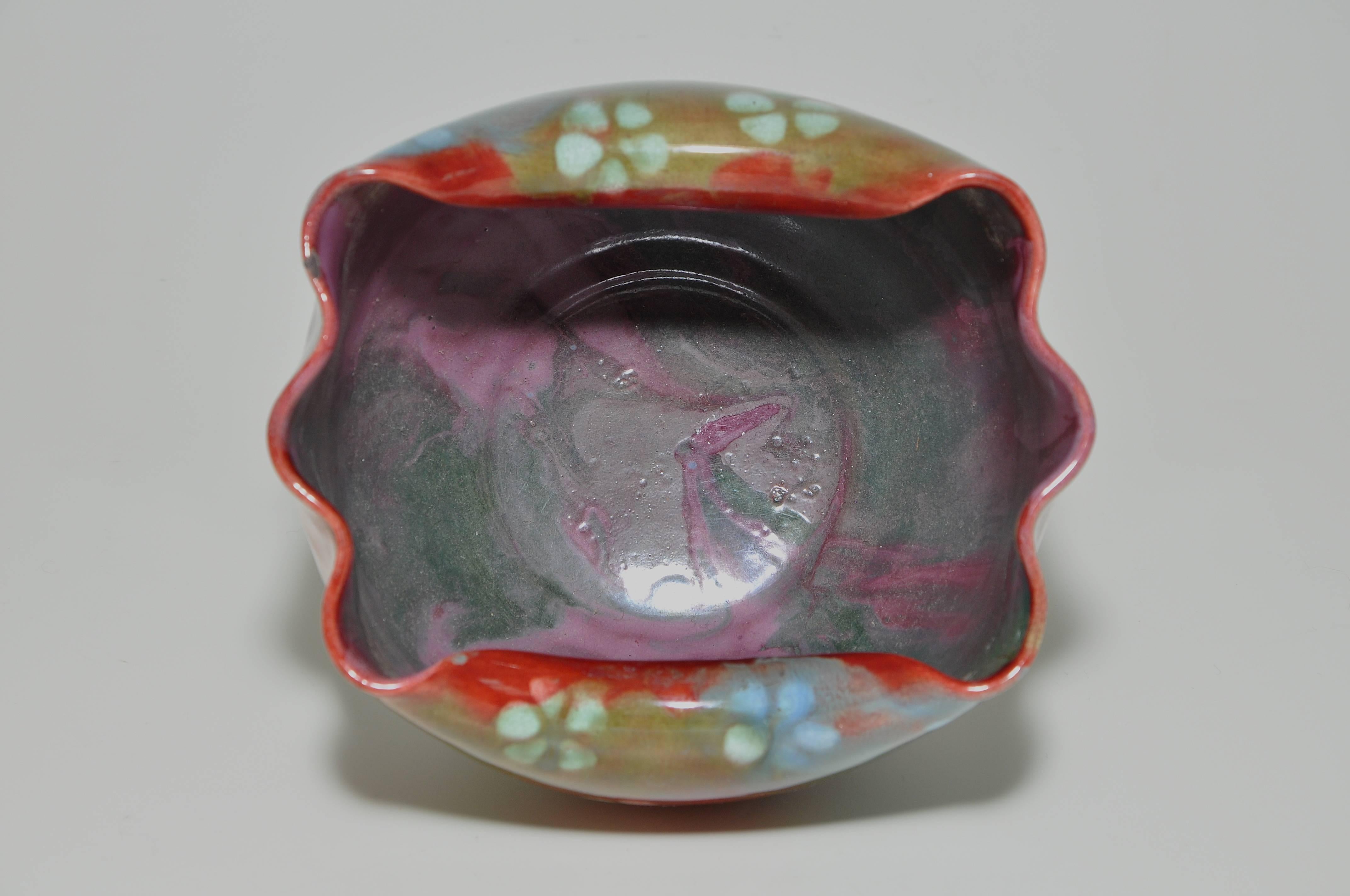 European Art Nouveau Multicolored Pottery Bowl