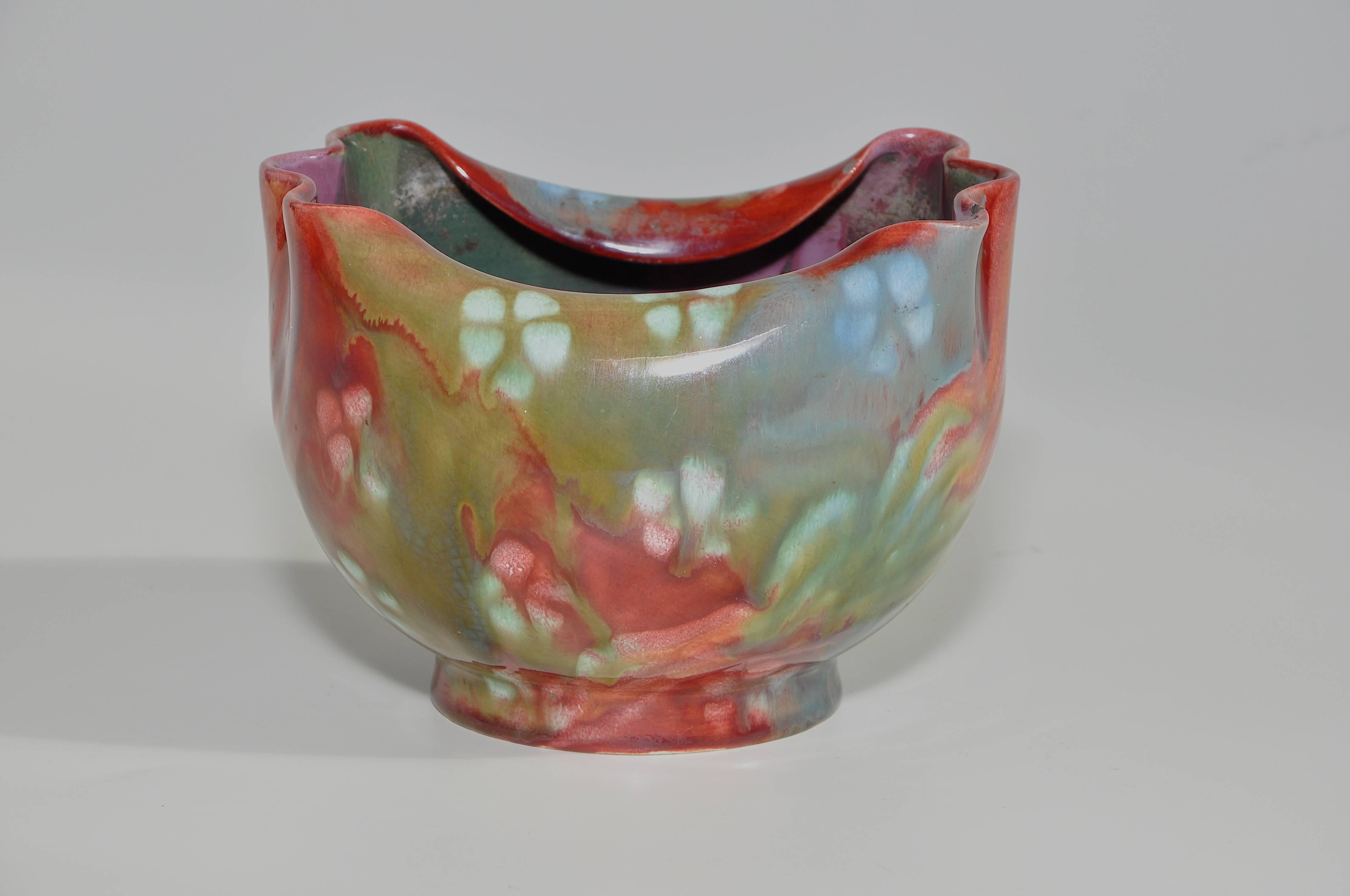 20th Century Art Nouveau Multicolored Pottery Bowl