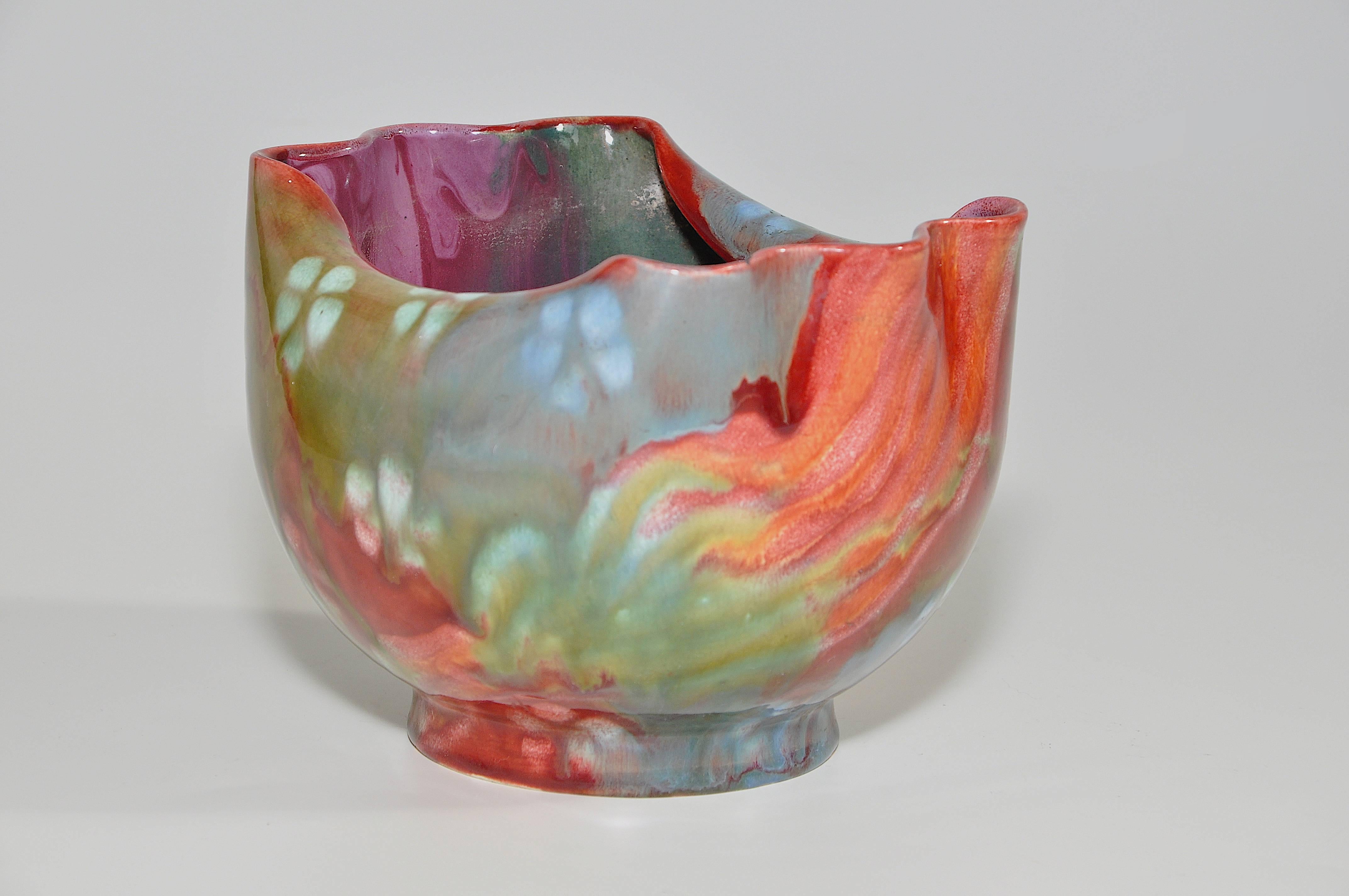 Ceramic Art Nouveau Multicolored Pottery Bowl