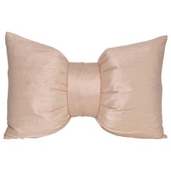 Large, French Antique Pink Peach Silk Bow Cushion Pillow
