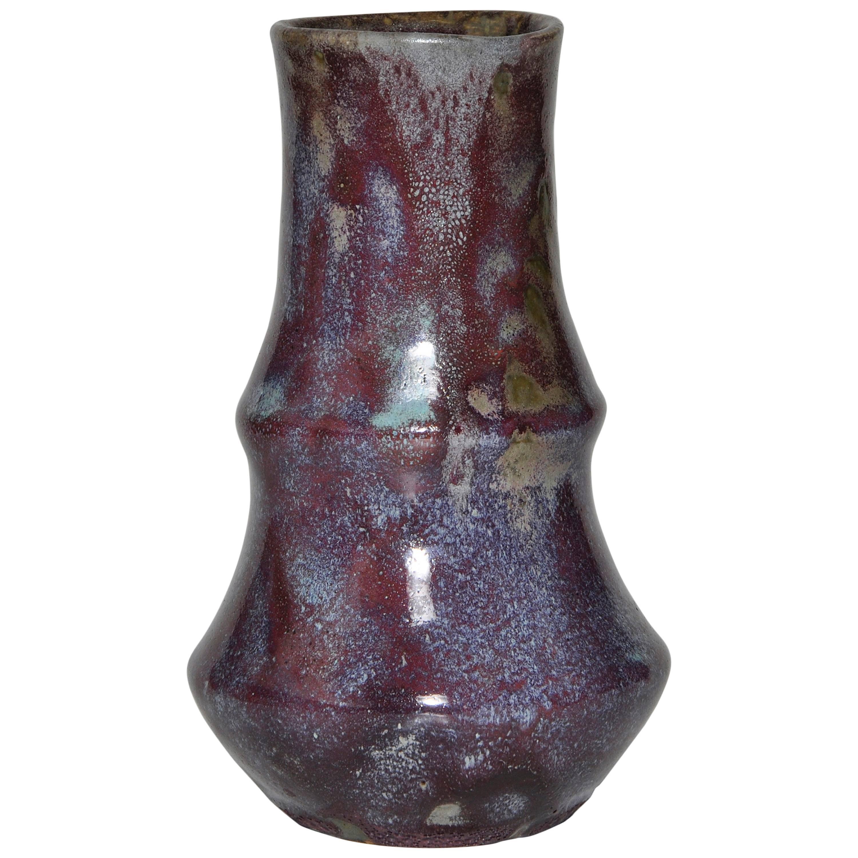 Purple Japonist Art Pottery by Eugene Lion Antique Vase Pot For Sale