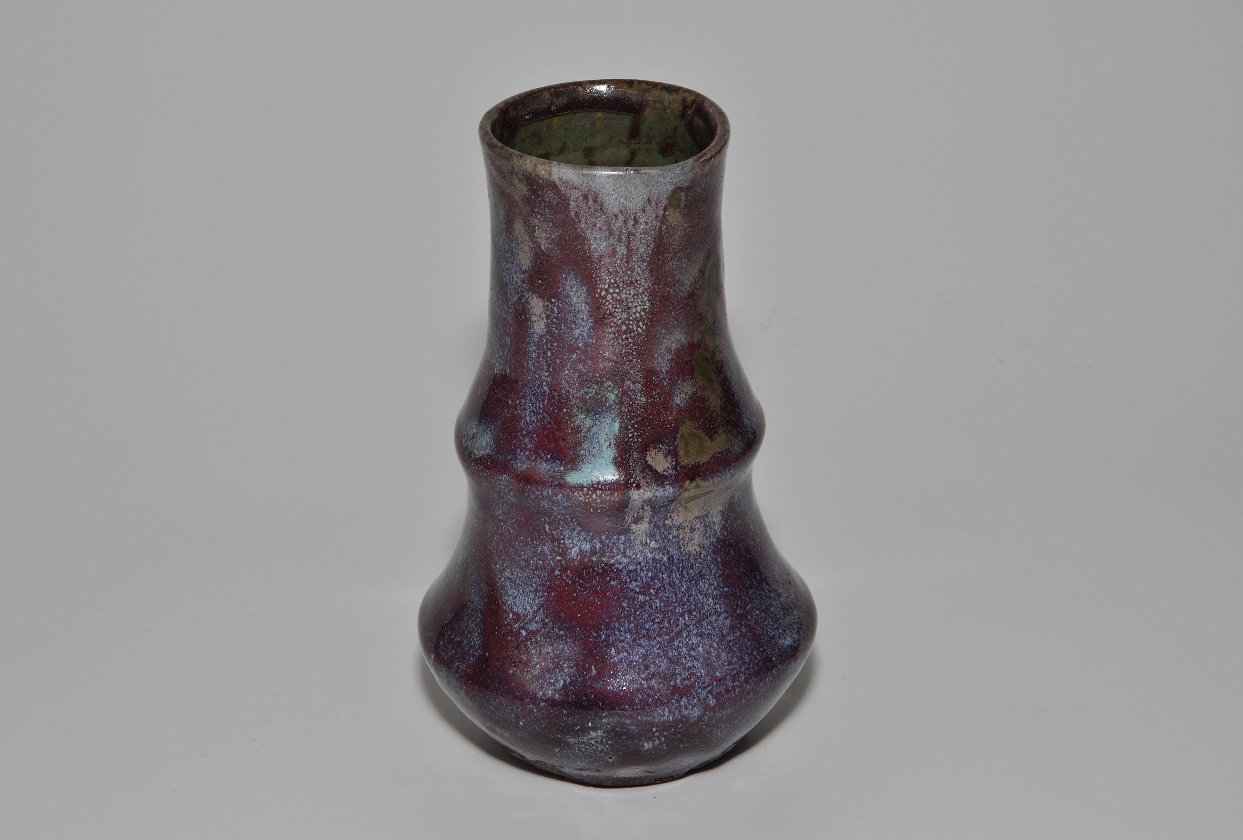 Hand-Crafted Purple Japonist Art Pottery by Eugene Lion Antique Vase Pot For Sale