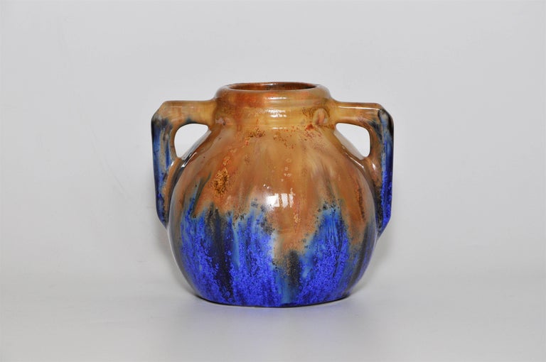 French Art Pottery Metenier Blue Ceramic Vase Pot In Excellent Condition For Sale In Great Britain, Northern Ireland