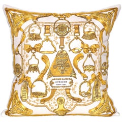 Gold Hermès Equestrian Scarf Cushion Pillow with Irish Linen
