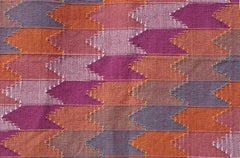 Large Vintage Ethnic Dhaka Pattern Orange Purple Throw Rug from Nepal