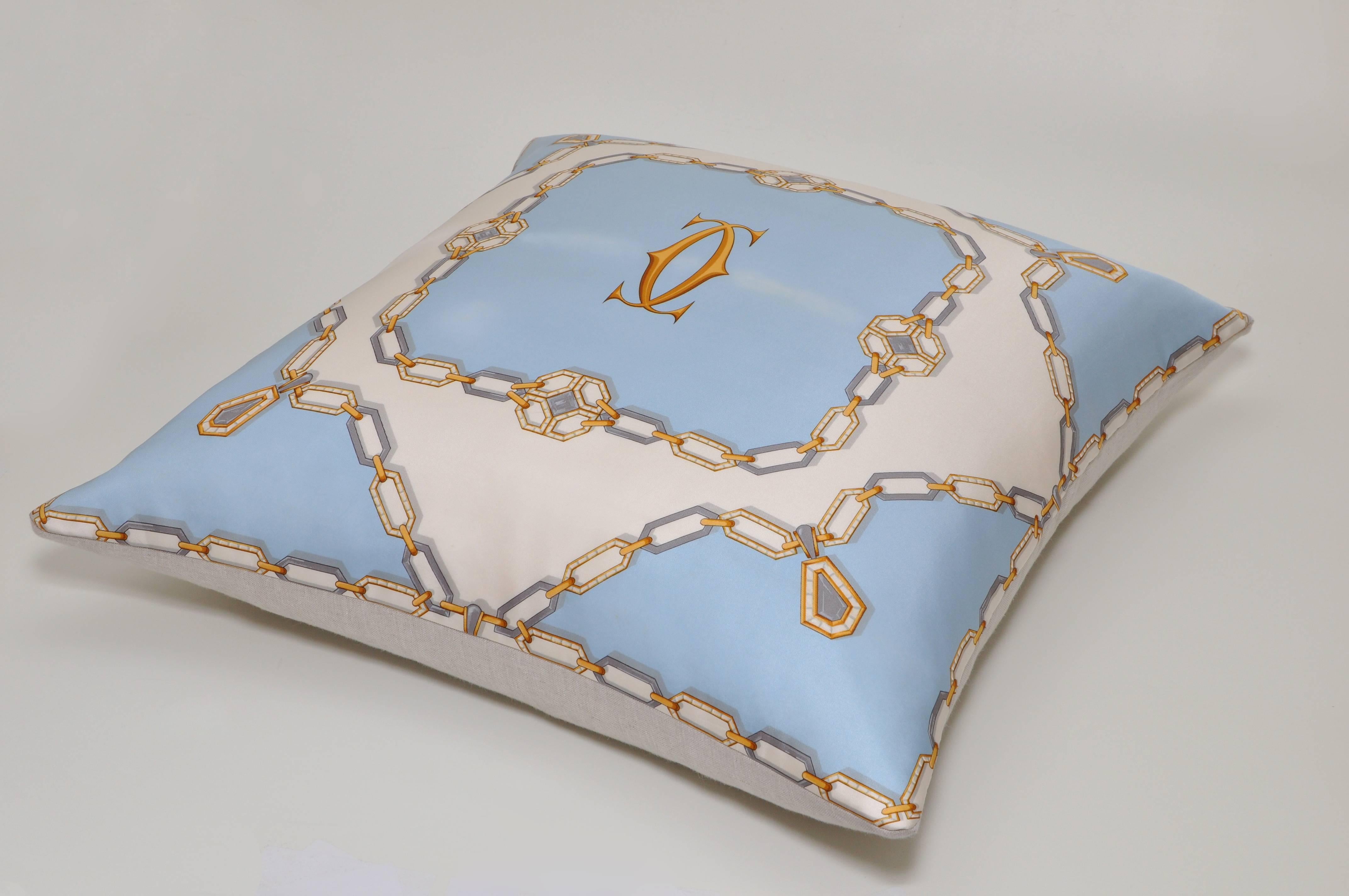 Beaux Arts Vintage Cartier Jewelry Diamond Print Silk Fabric with Irish Linen Pillow For Sale