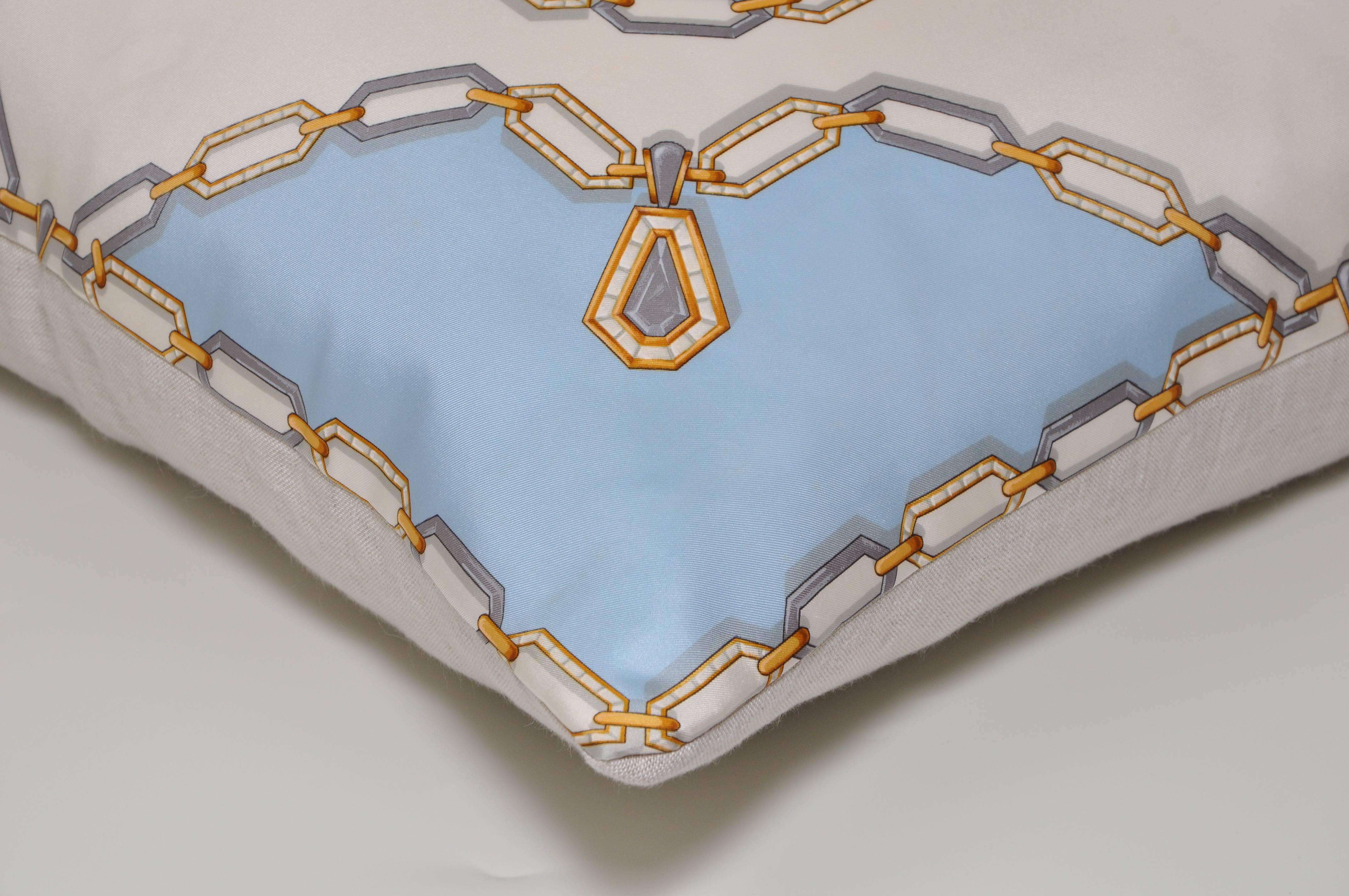 20th Century Vintage Cartier Jewelry Diamond Print Silk Fabric with Irish Linen Pillow For Sale