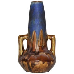 French Art Pottery Metenier Blue Ceramic Vase Pot