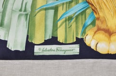 Large Vintage Tiger Blue Salvatore Ferragamo Silk Fabric and Irish Linen Pillow