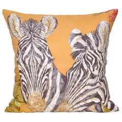 Vintage Bronze Gold Zebra Salvatore Ferragamo Silk Fabric & Irish Linen Cushion