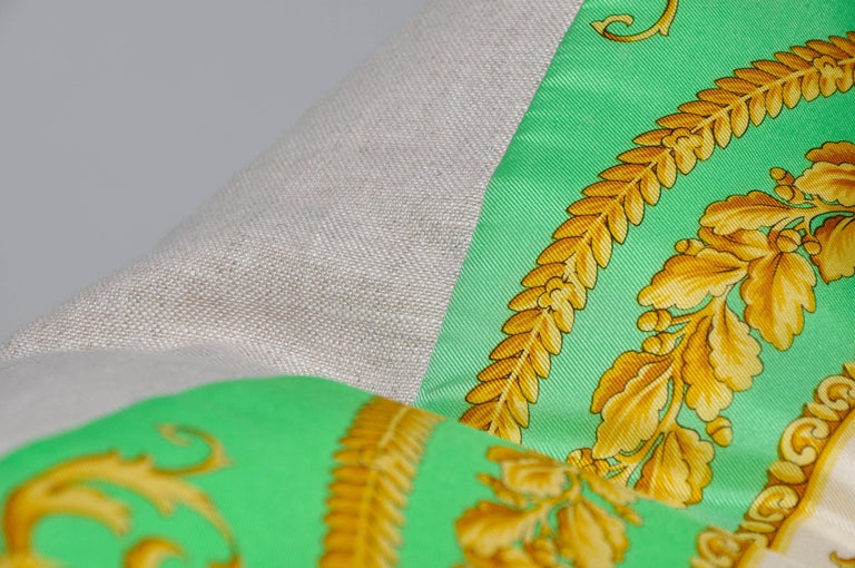 Vintage Versace Green Medusa Silk Fabric and Irish Linen Cushion Pillow