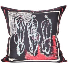 Large Rare Vintage Henry Moore Black Silk Fabric with Irish Linen Cushion Pillow