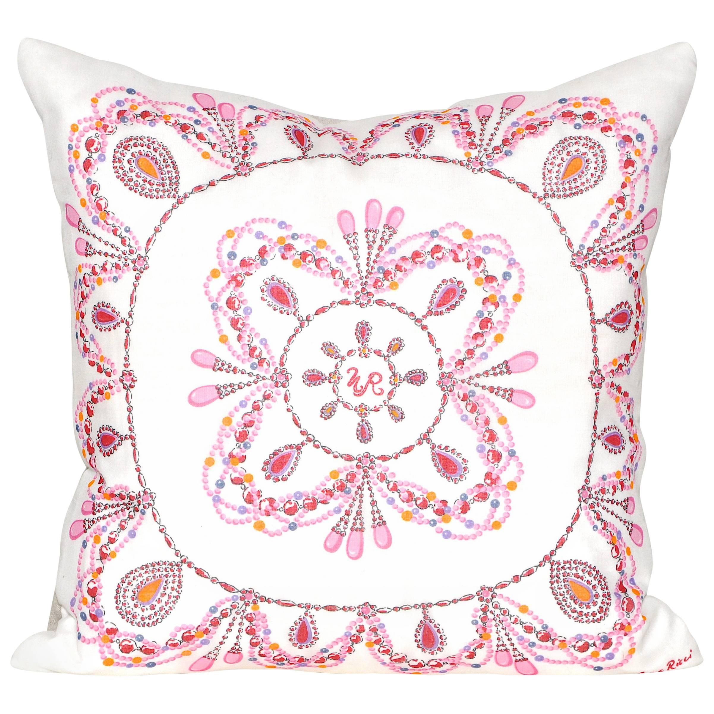 Vintage Nina Ricci Pink Fabric with Irish Linen Cushion Pillow For Sale