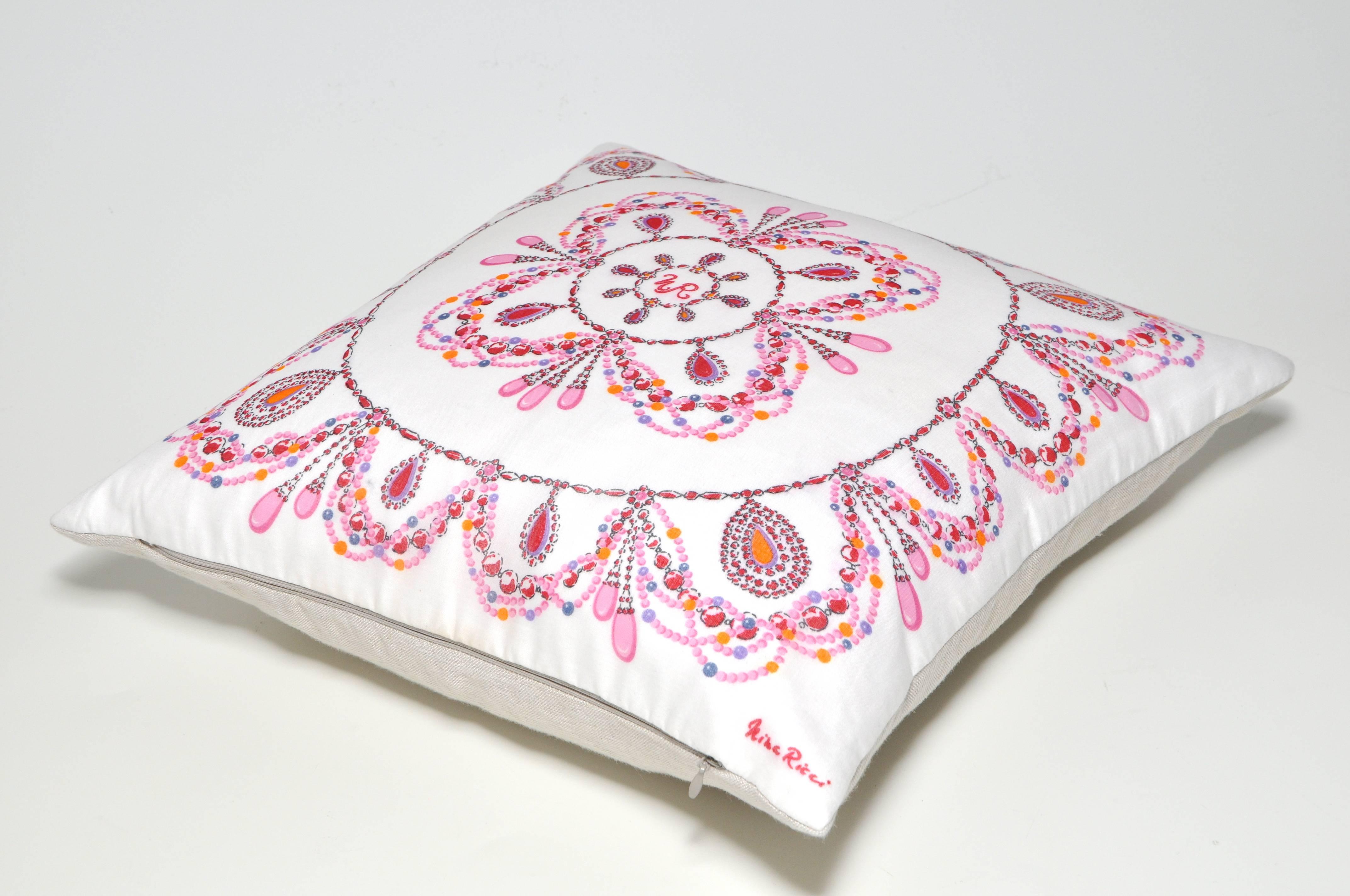 20th Century Vintage Nina Ricci Pink Fabric with Irish Linen Cushion Pillow For Sale