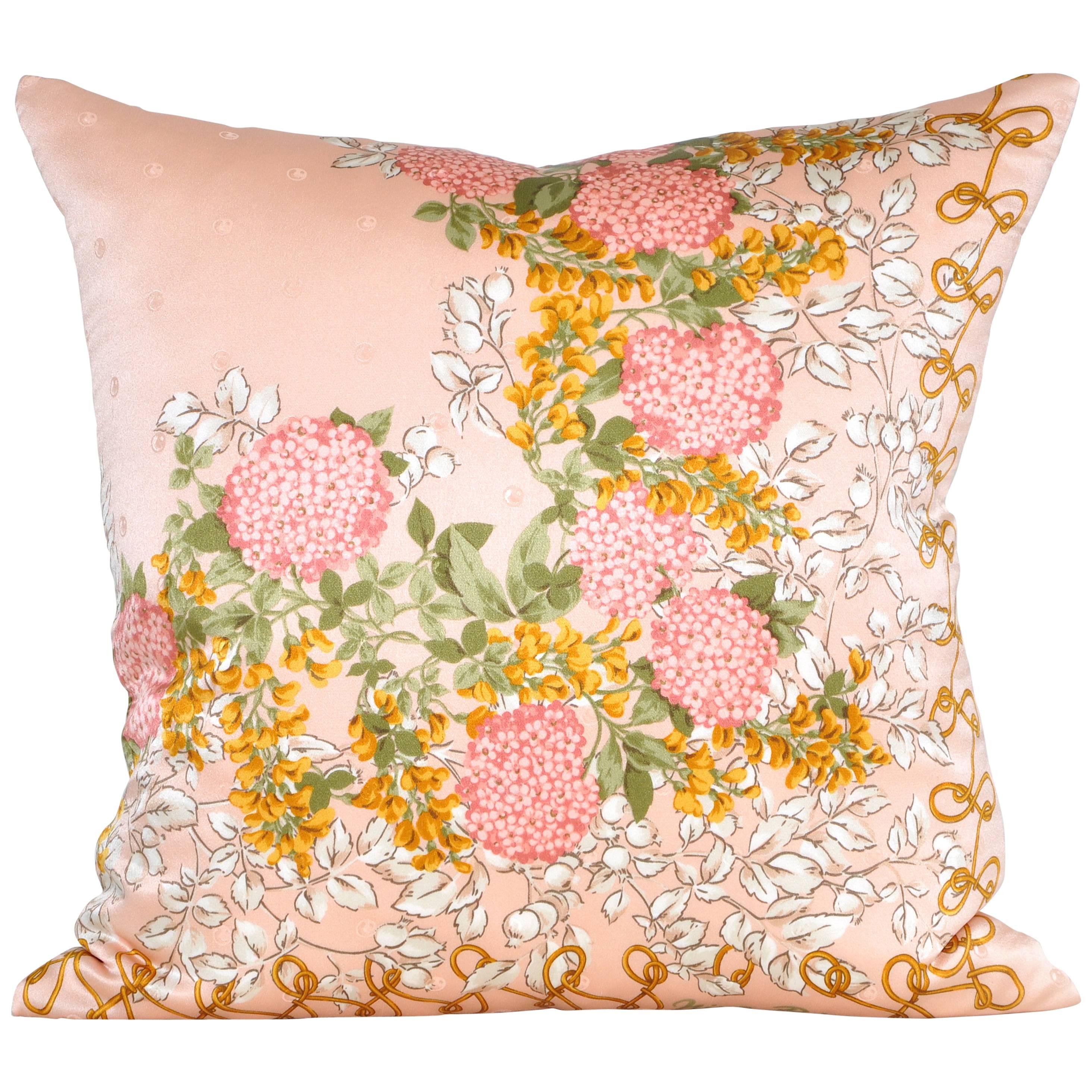 Vintage Nina Ricci Peach Silk Fabric with Irish Linen Cushion Pillow For Sale