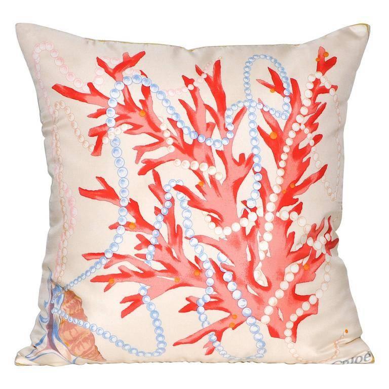 Vintage Chloe Nautical Silk Fabric with Irish Linen Cushion Pillow For Sale