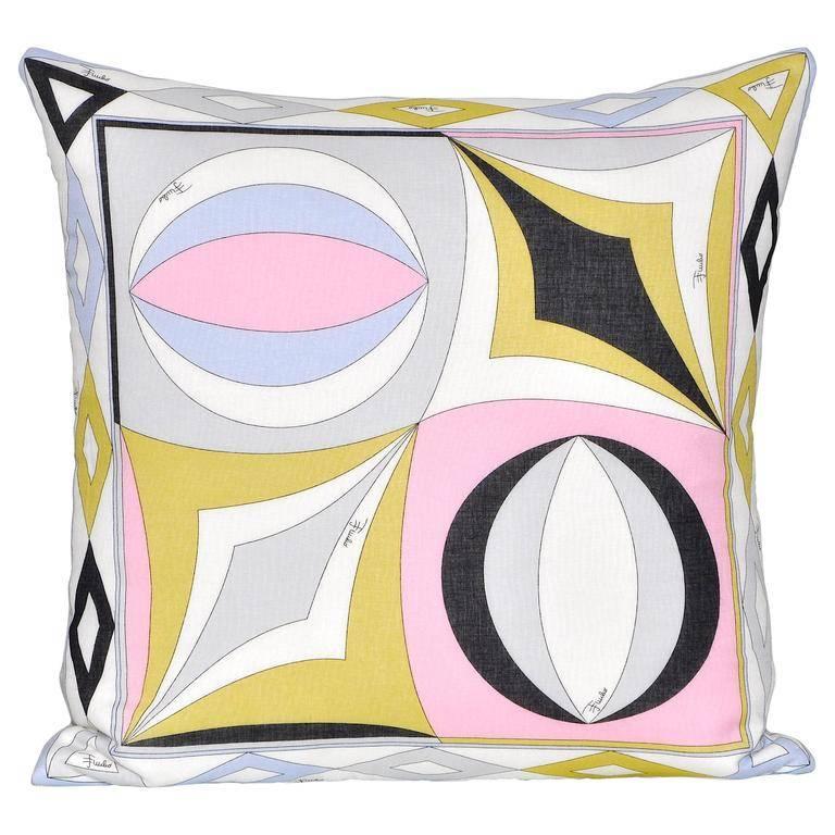 Vintage Pucci Geometric Fabric and Irish Linen Cushion Pillow For Sale