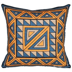 Vintage Lanvin Orange and Blue Geometric Fabric with Irish Linen Cushion Pillow