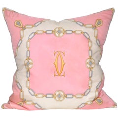 Vintage Cartier Diamonds Pink Silk Fabric with Irish Linen Pillow (flawed)