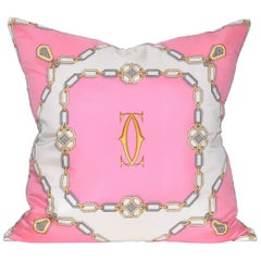 Vintage Cartier Jewelry Pink Silk Fabric with Irish Linen Cushion Pillow