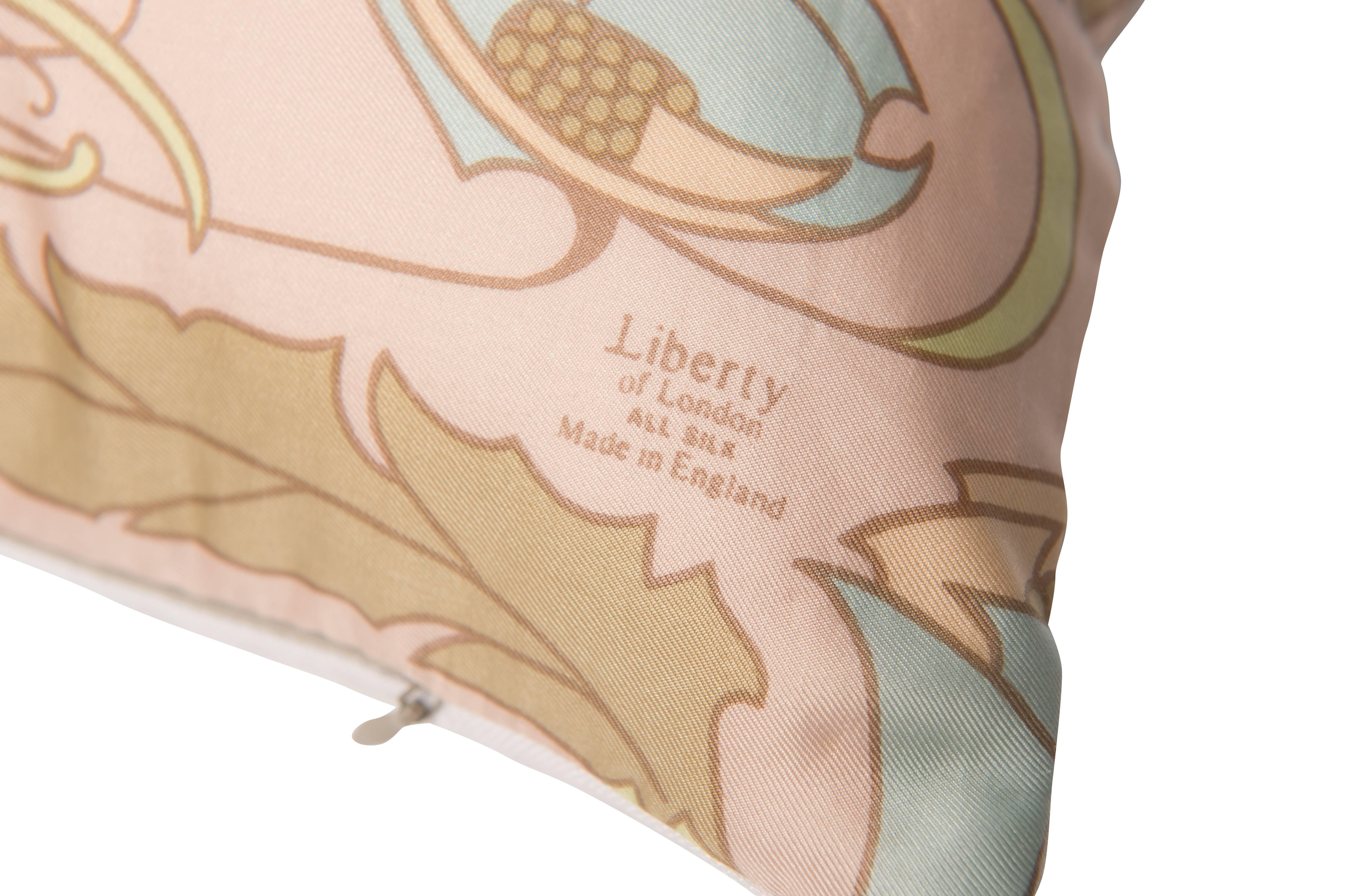 English Pair of Vintage Liberty of London Silk Fabric with Irish Linen Cushions Pillows