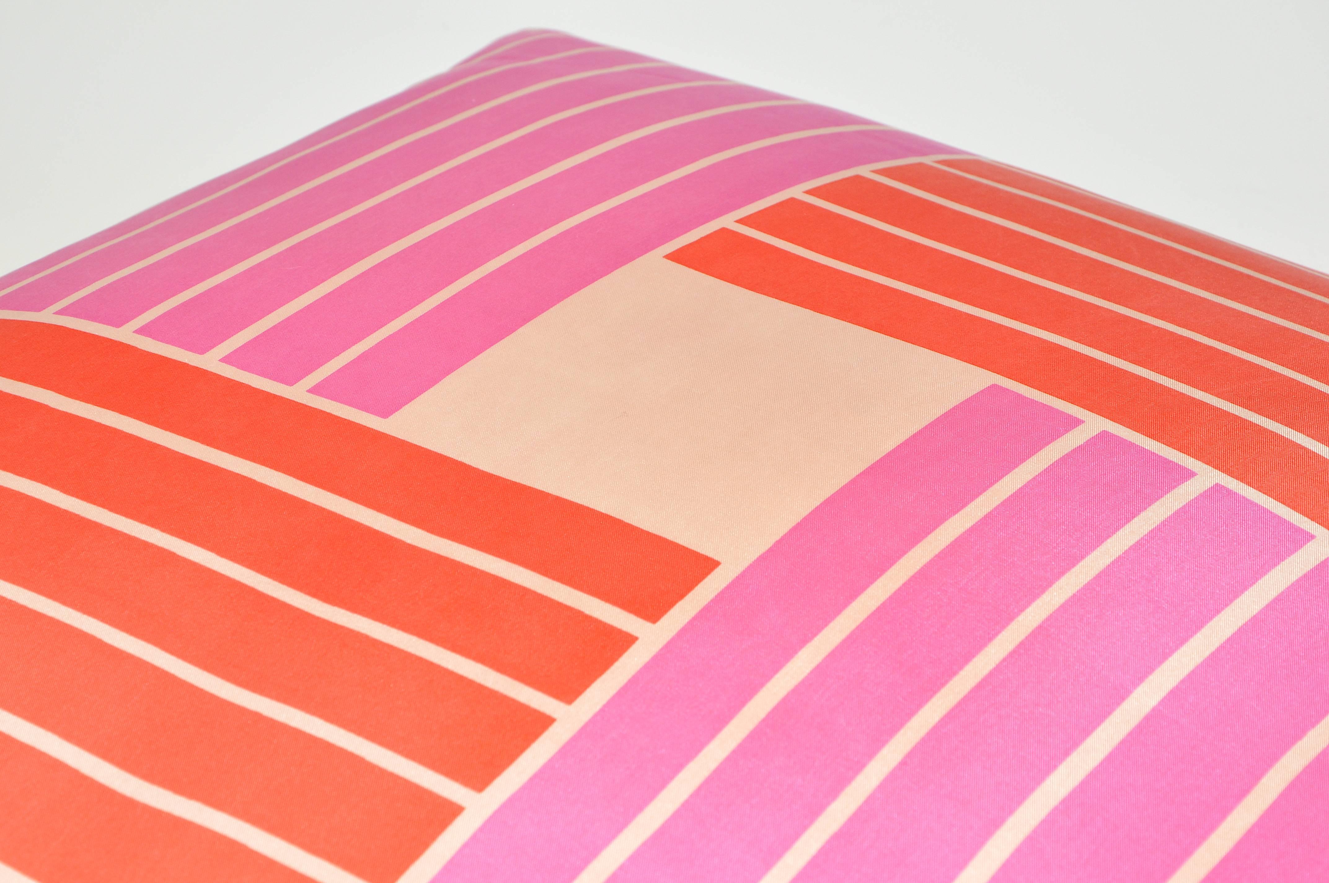 European Vintage Jacqmar Pink Pop Art Silk Fabric and Irish Linen Cushion Pillow For Sale