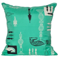 Retro Liberty of London Green Print Silk Fabric and Irish Linen Cushion Pillow