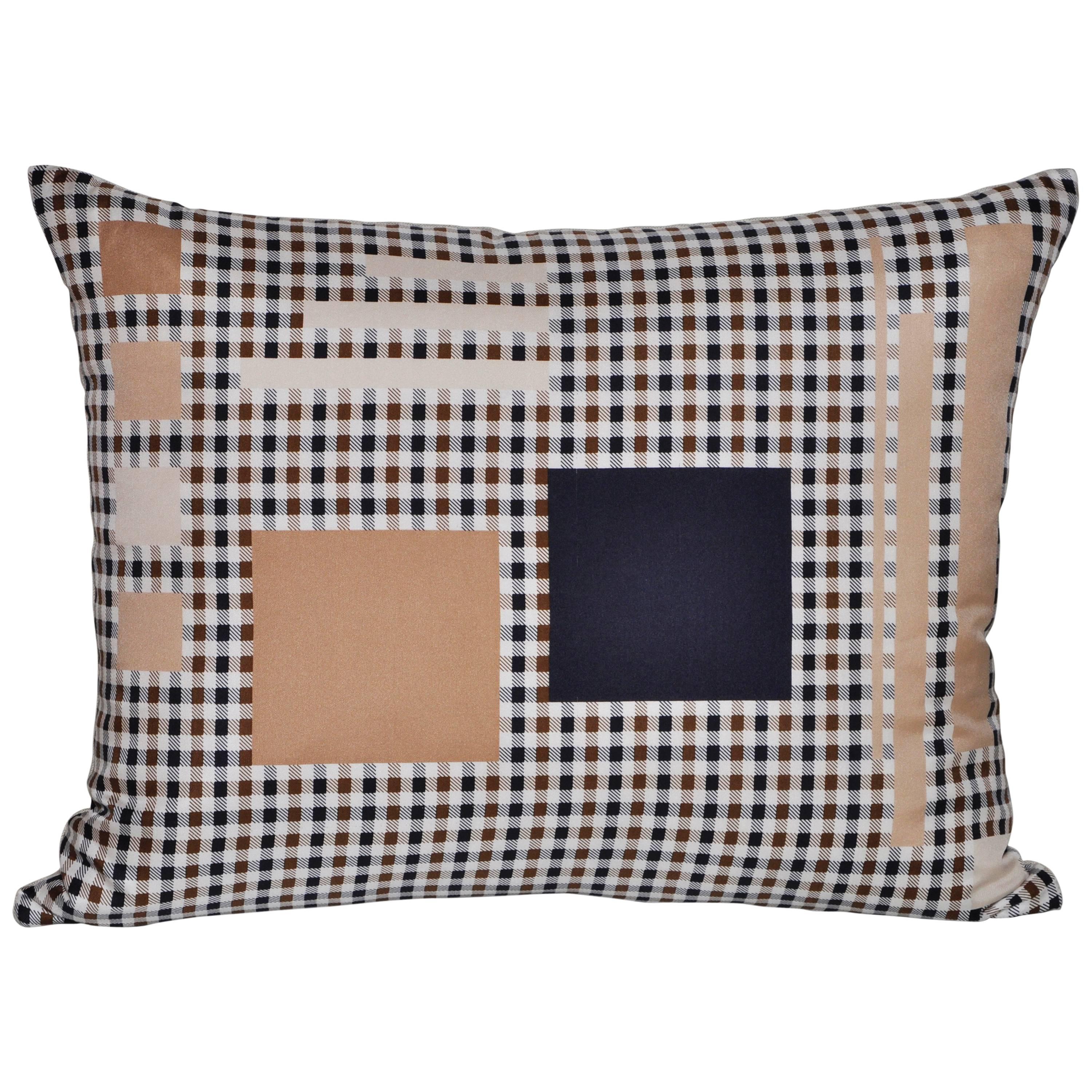 Vintage Aquascutum Silk Plaid Tartan Fabric and Irish Linen Cushion Pillow For Sale