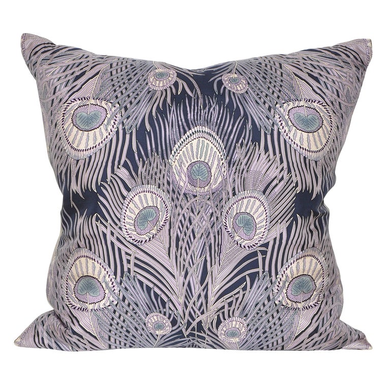 Vintage Liberty of London Peacock Silk Fabric with Irish Linen Cushion