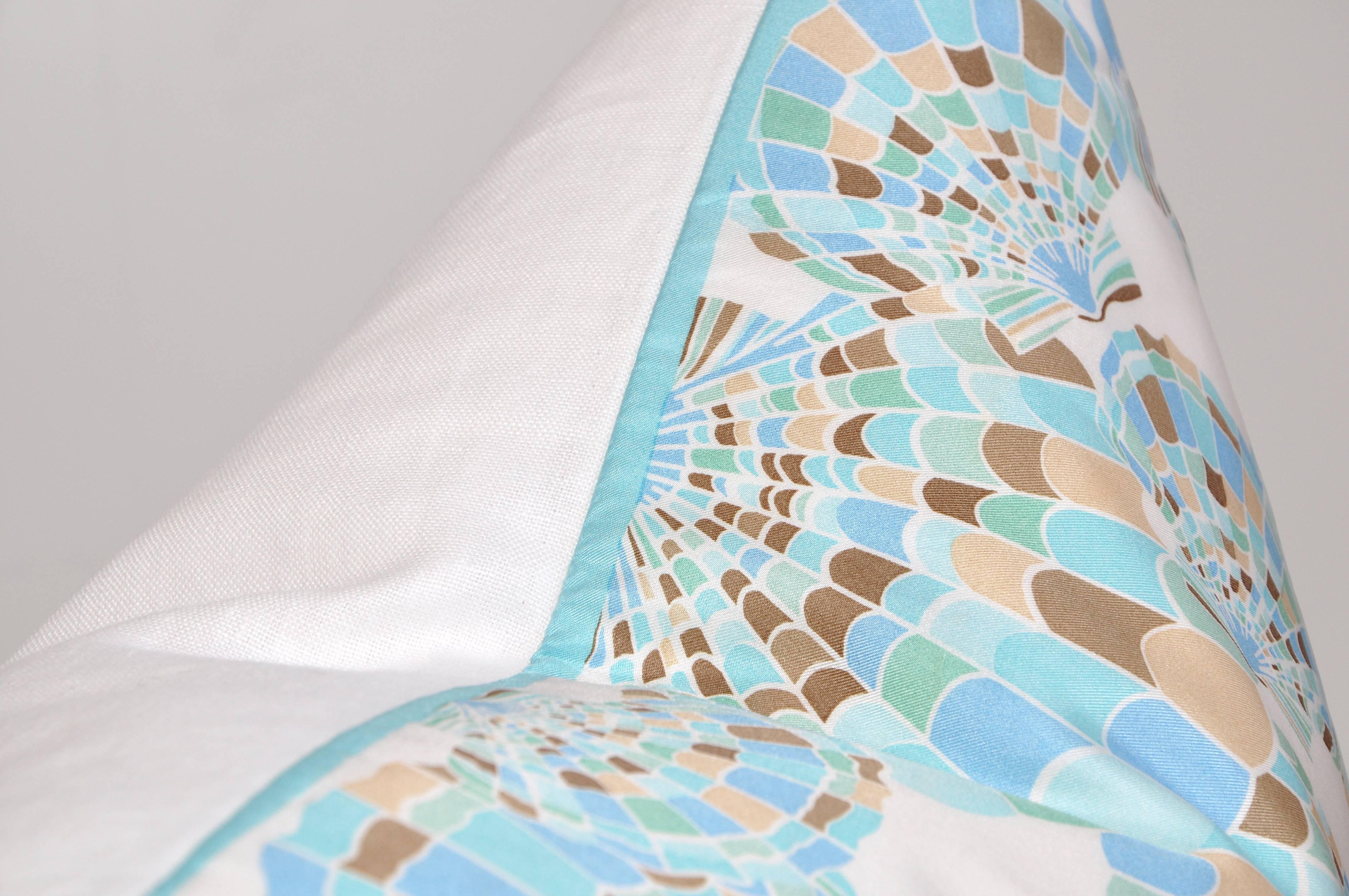 Hand-Crafted Vintage Oscar de la Renta Turquoise Silk Fabric with Irish Linen Cushion Pillow