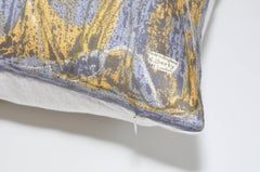 Vintage Liberty of London Gray Yellow Silk Fabric & Irish Linen Cushion Pillow