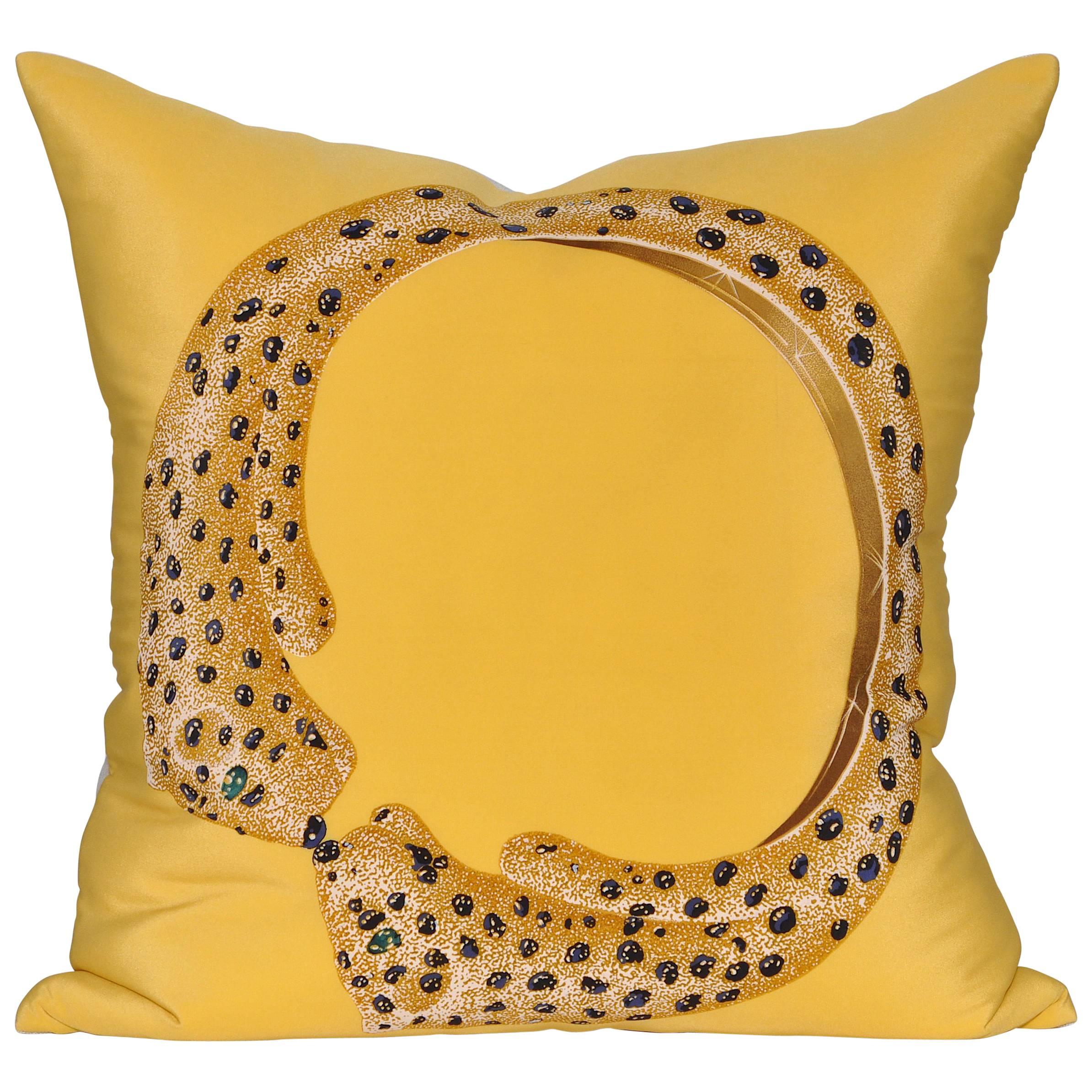 Vintage Cartier Gold Panther Silk Fabric with Irish Linen Cushion Pillow