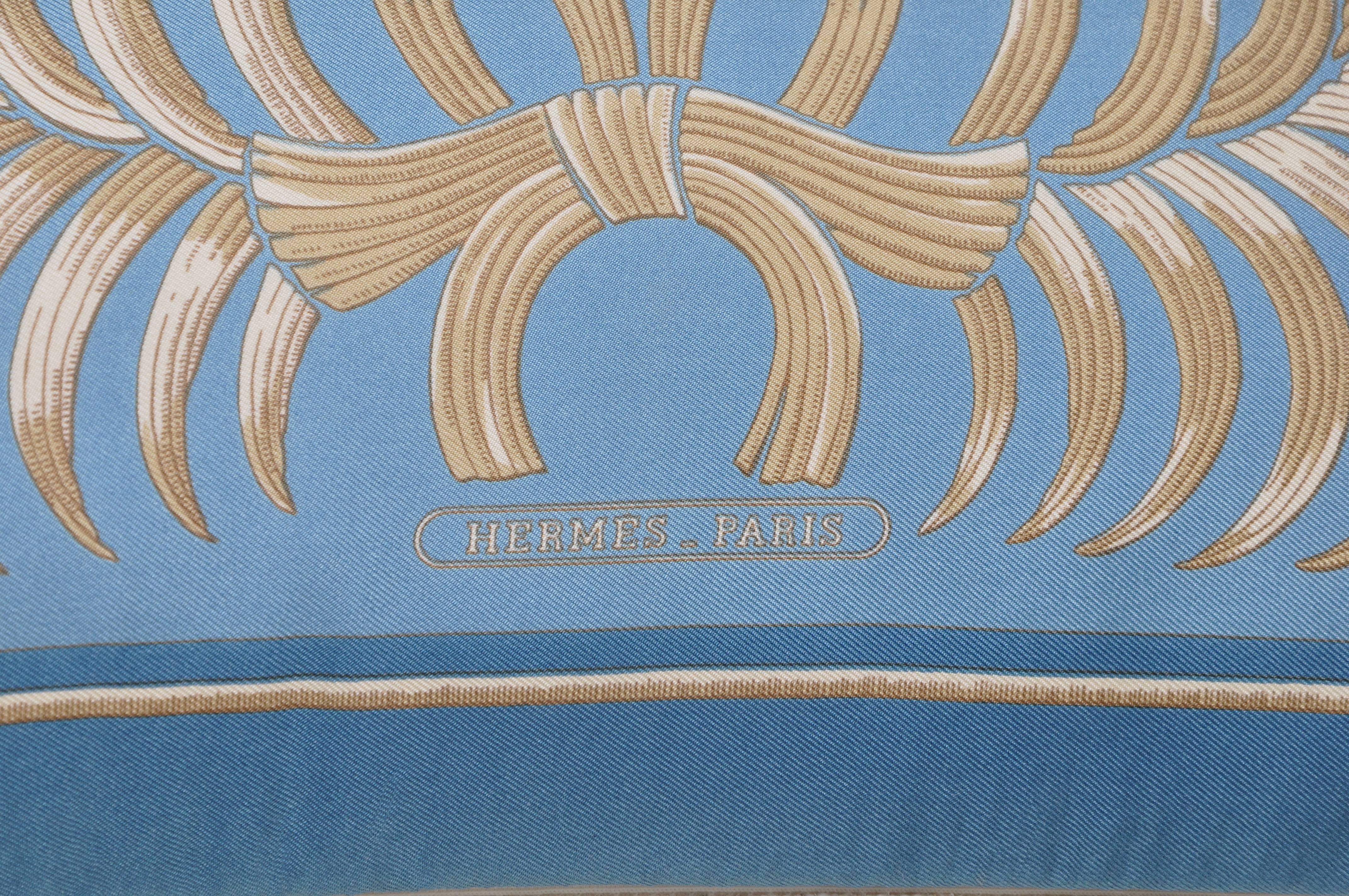 Hand-Crafted Vintage Hermes Blue Gold Tiger Silk Fabric and Irish Linen Cushion Pillow