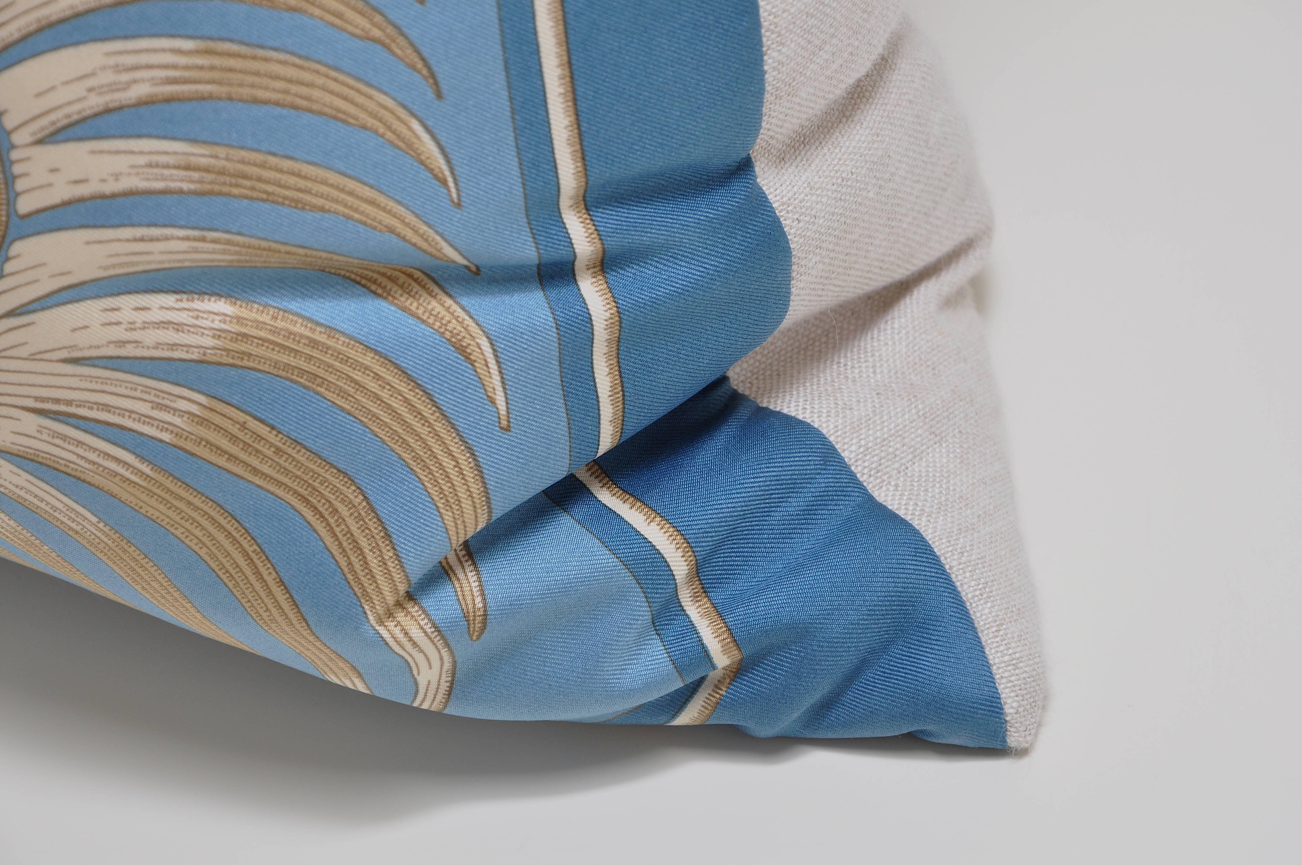 Vintage Hermes Blue Gold Tiger Silk Fabric and Irish Linen Cushion Pillow In Excellent Condition In Great Britain, Northern Ireland