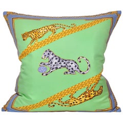 Large Vintage Cartier Jewelry Green Gold Silver Silk Fabric with Linen Pillow