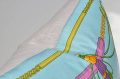 Vintage Valentino Turquoise Blue Silk Fabric and Irish Linen Cushion Pillow