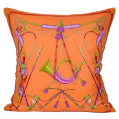 Vintage Valentino Orange Silk Fabric and Irish Linen Cushion Pillow