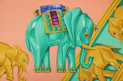 Large Vintage Cartier Gold Jewelry Pink Green Silk Scarf Irish Linen Pillow