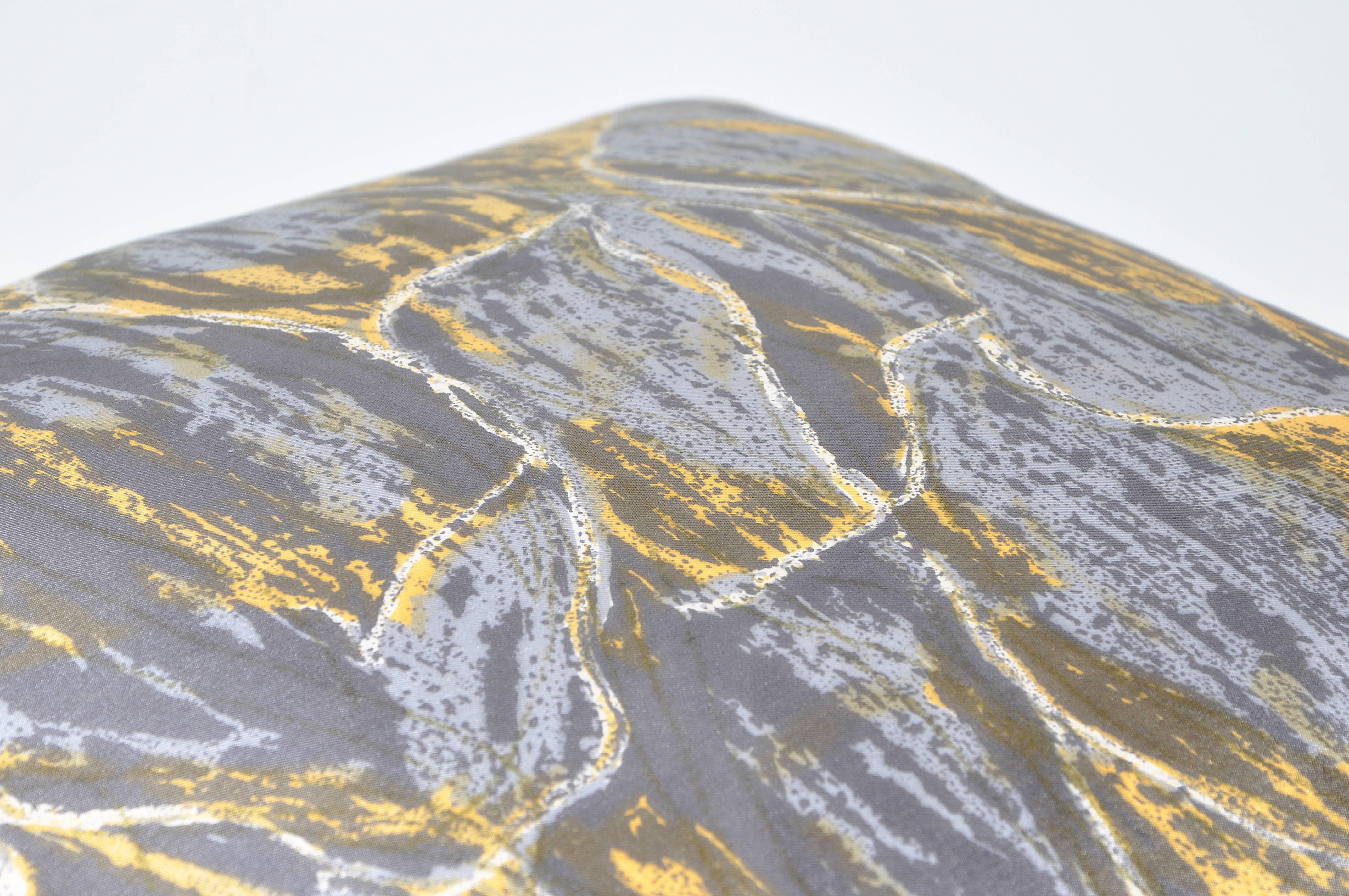 Hand-Crafted Vintage Liberty of London Gray Yellow Silk Scarf with Irish Linen Cushion Pillow For Sale