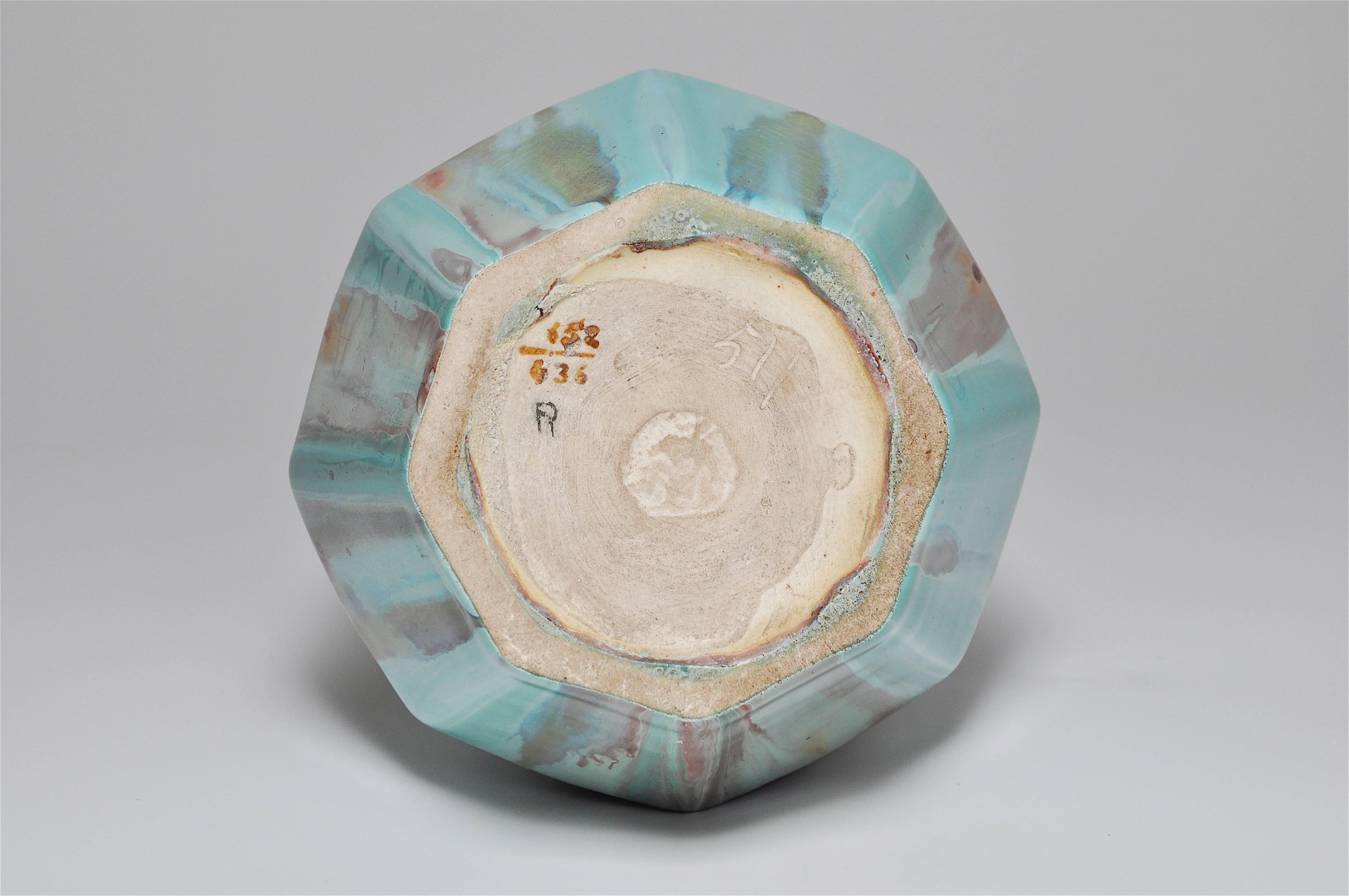 Rare French Art Deco Gabriel Fourmaintraux Desvres Pot Turquoise Ceramic Vase For Sale 3