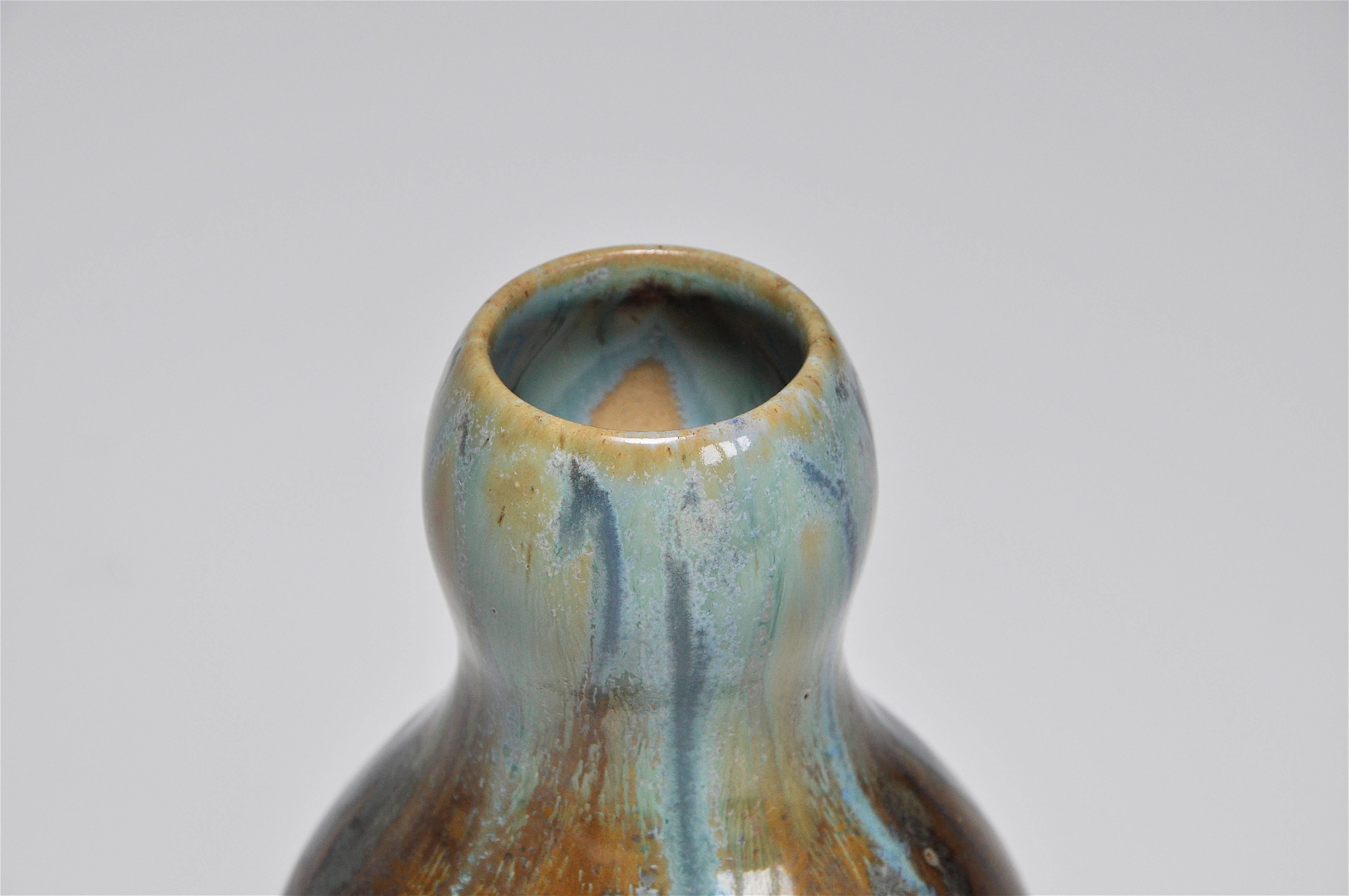 French Art Nouveau Pottery Blue Green Crystalline Glaze Pot Vase Pierrefonds In Excellent Condition For Sale In Great Britain, Northern Ireland